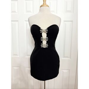 JW PEI Womens Black Samantha Cutout Strapless Stretch Mini Dress Size 6 NWT